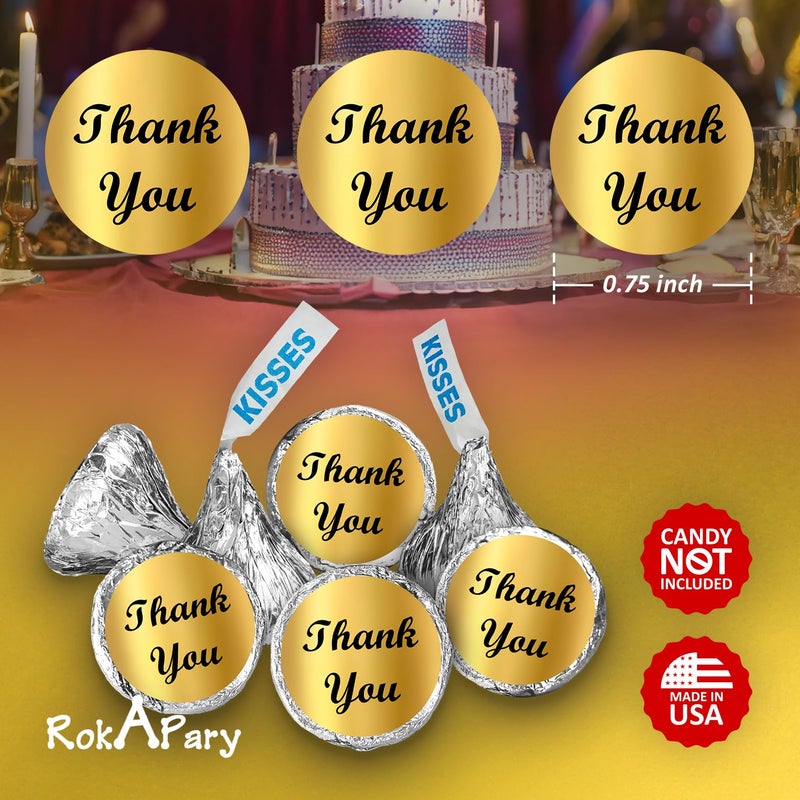 RokAPary Gold Foil Thank You Kisses Stickers, (Set of 216) Chocolate Drops Labels Stickers for Weddings, Bridal Shower, Engagement Party, Birthday, Baby Shower, Party Favors Decor for Kisses. Made in USA - Image 5